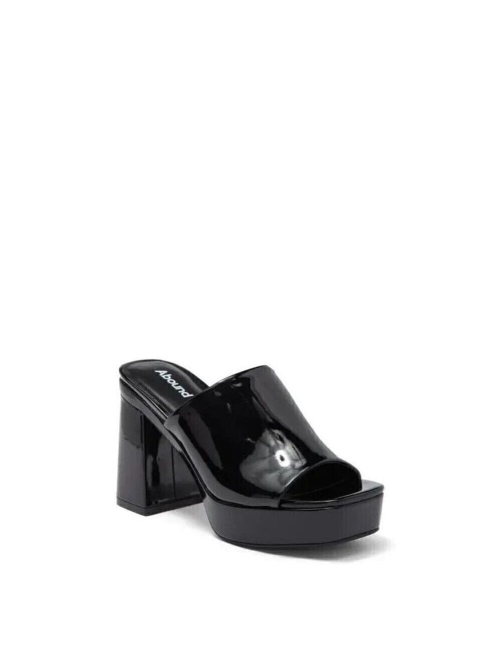 ABOUND "Sarah" Block Heel Mule Black Slide Patent
